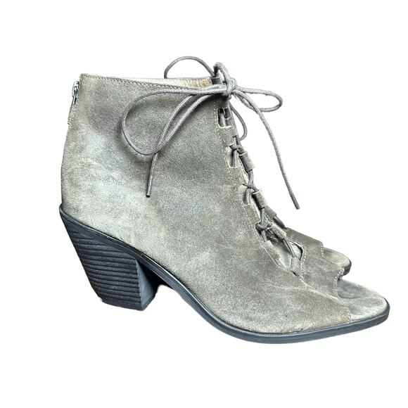 Eileen Fisher Slew Taupe Suede Lace Up Peep Toe Booties - Sz 10 - Picture 1 of 10